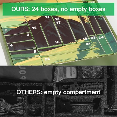 Survival-Kit Adventskalender 2025 für Männer und Erwachsene, 24 Tage Weihnachts-Countdown, Survival-Tools, Weihnachtsgeschenke, Überraschungsgeschenke für Outdoor-Abenteuer