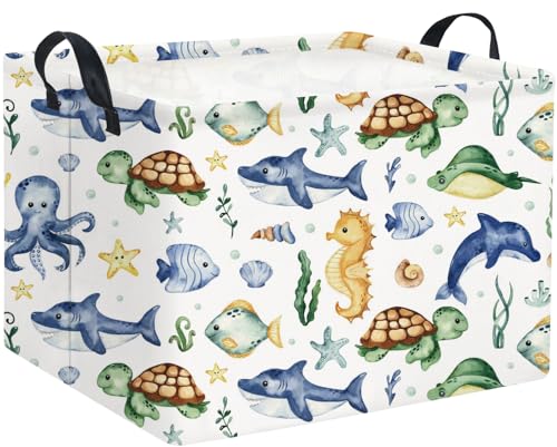 Image of Rectangular Ocean Basket Kids Baby Storage Basket Cute Storage Bin Organizer Shelf Book Sea Room Decor(Ocean)