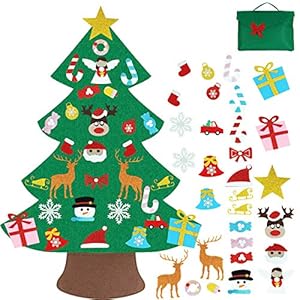 Vlovelife Vilt kerstboom voor peuters, kinderen DIY kerstboom met 30 stks opknoping ornamenten & opbergtas, kerstboom…