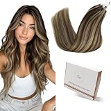 Hetto Extensiones Pelo Humano Micro Ring Invisibles Extensiones de Cabello Natural Micro Ring Pelo Liso Remy Humano Recto Corto Sedoso Suave Castaño con Reflejos Rubios 40 cm 50g 50 Hebras #P4/27