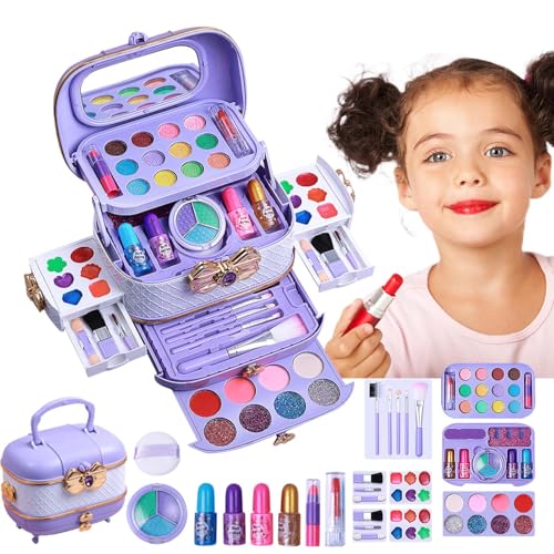 Set de maquillaje para niños - Juego para niñas, juguetes cosméticos lavables | Set de maquillaje completo para niñas, juguete de princesa portátil, set de cosmética real | Juego para juegos de rol, n