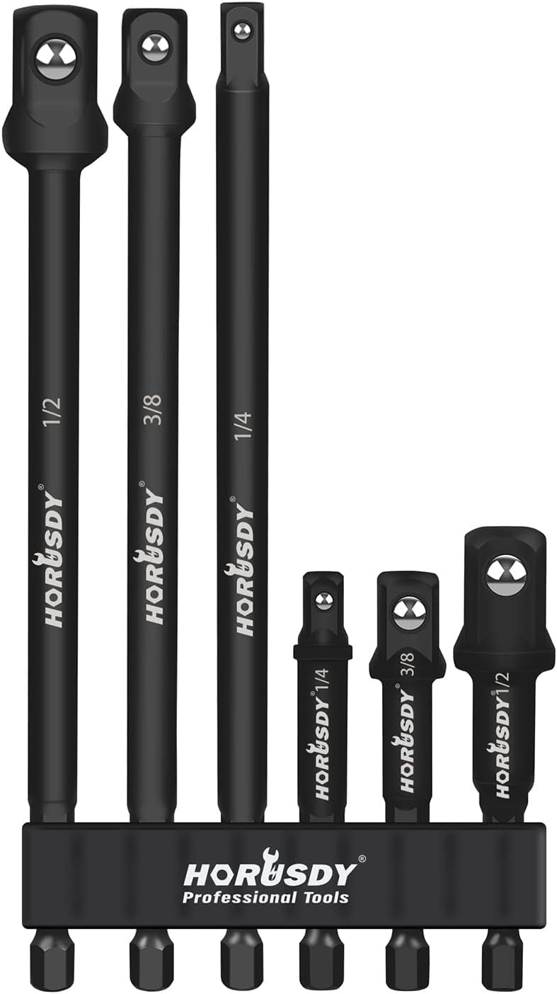 HORUSDY Impact Socket Adapter | 6-Piece | 1/4" 3/8" 1/2" Impact Driver Socket Adapter | 3-Inch and 6-Inch Long | Hex Shank | Chrome Vanadium Steel
