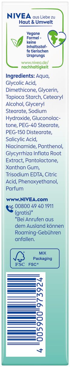 NIVEA Derma Skin Clear Night Peeling Serum (40 ml), serum przeciw pryszczom dla widocznej poprawy wyglądu skóry, oczyszczający i poprawiający wygląd skóry, peeling BHA i AHA z niacynamidem