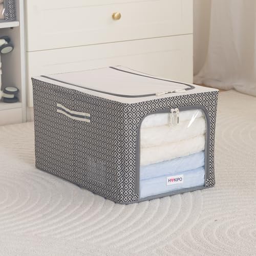Image of HOKIPO Wardrobe Organiser for Storage of Clothes, 600D Oxford Fabric Storage Box, Charcoal Grey - Extra Large Pack of 1 (AR-6719-CGRY)