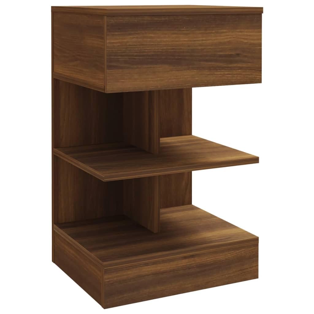 Mesita de noche, marrón, aspecto roble, 40 x 35 x 65 cm, material a base de madera con soporte de pared, espacio de almacenamiento y tablero resistente para armario auxiliar o mesa auxiliar