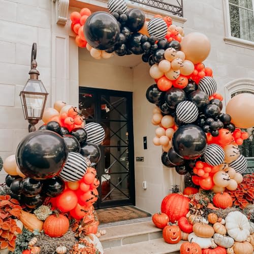 Image of Black and White Striped Balloons 18 Inch Striped Mylar Foil Balloons Round Halloween Aluminum Helium Balloon for Halloween Birthday Baby Shower Party Decorations