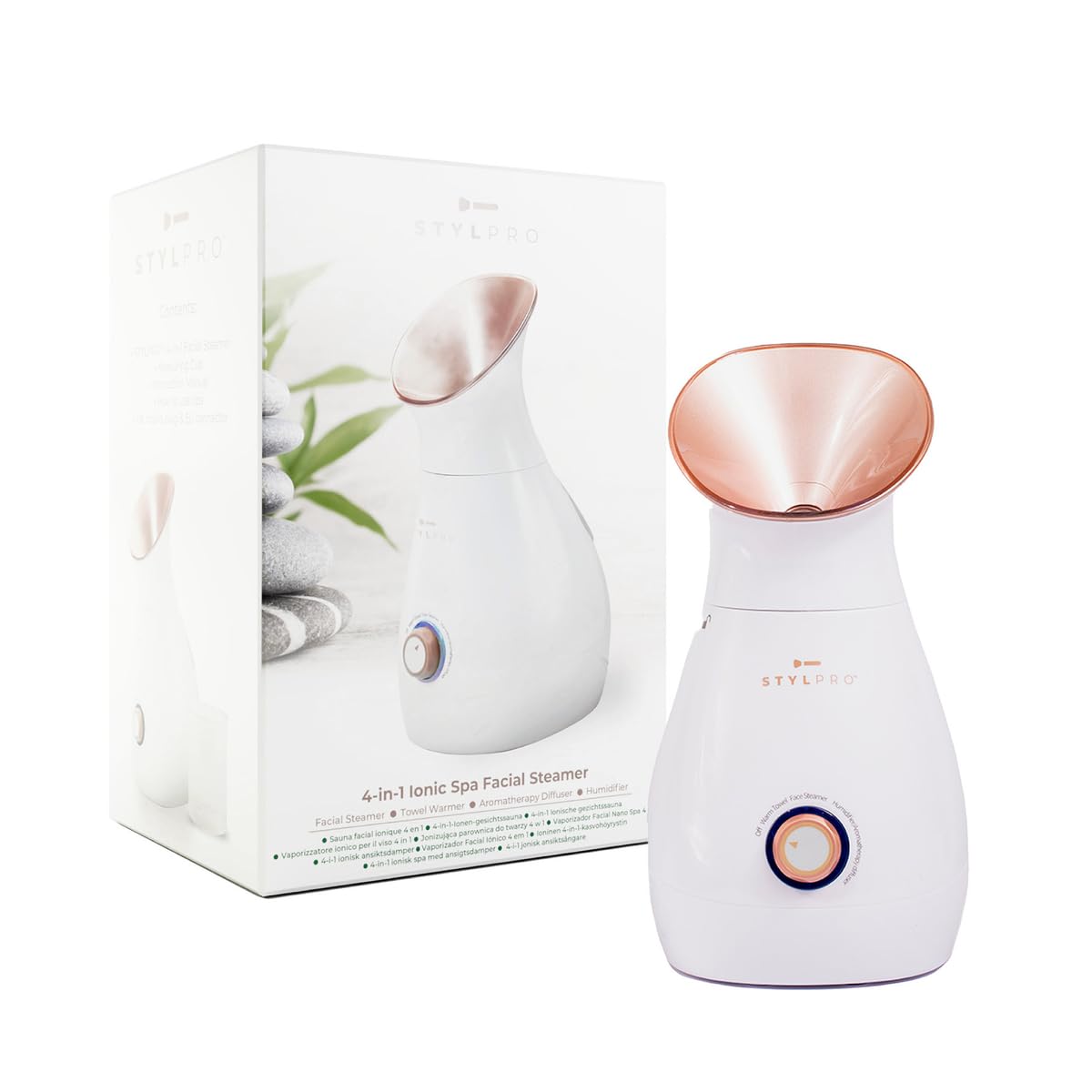 STYLPRO 4-in-1 Ionischer Gesichtsdampfer, Aromatherapie-Diffusor, Luftbefeuchter, Handtuchwärmer