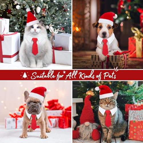 MELLIEX 2 Stück Weihnachten Hundekostüm, Hunde Katzen Weihnachtsmützen und Krawatte Weihnachtskostüm Zubehör Set für Haustier