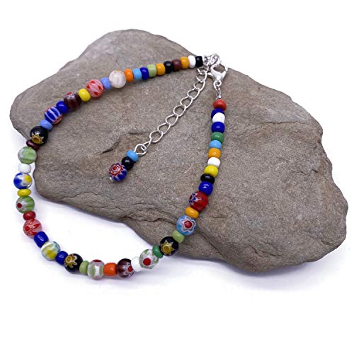 Colorful Millefiori Bead Anklet With Glass Seed Beads : Adjustable 9-11.5 Inches #TOP1