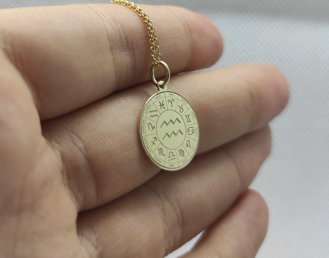 LKBEADS 925 Sterling Silber Luxus Anhänger 25mm, ohne Kette, Wassermann, Sternzeichen Charm, Zeichen, Astrologie, graviert, vergoldet, handgefertigter Schmuck|LK_OPC_00864
