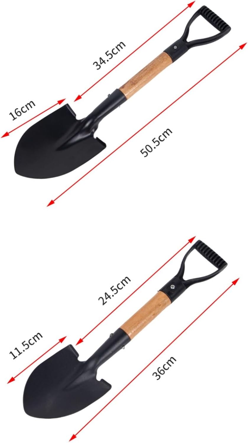 Shovel for Digging,Round Shovel Garden Tool with D-Handle Wooden Handel Garden Trowel for Beach Camping(L)