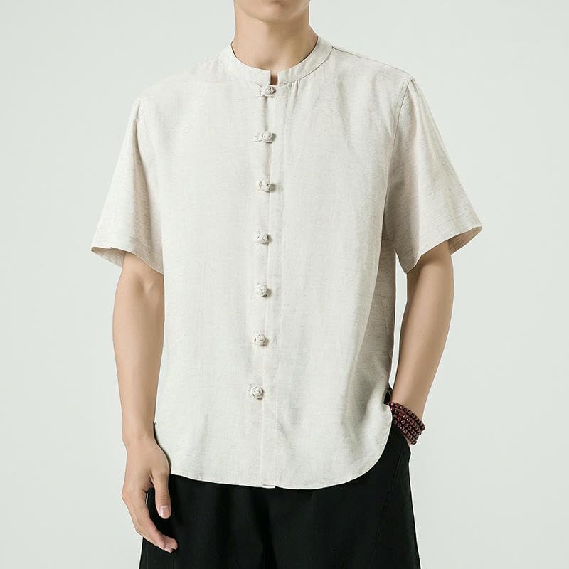 Chemise en coton lin style chinois rétro de qualité supérieure ample - 5