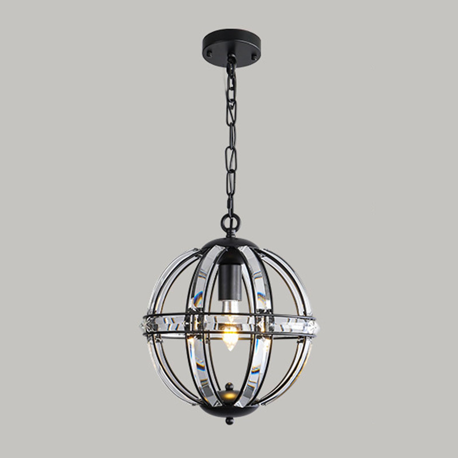 RSZCSMO Creative Glass Crystal Strip Restaurant Pendant Light American Style 11.81in Single-Head Hollow Sphere Bedroom Hanging Lamp Suitable for Hallways, Study Rooms, Balconies Lighting Fixture