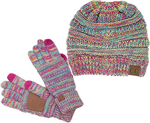 Image of Funky Junque Women's Beanie & Touchscreen Gloves Set - Soft 100% Acrylic Knit Winter Hat and Gloves, Cozy Cold Weather Gift