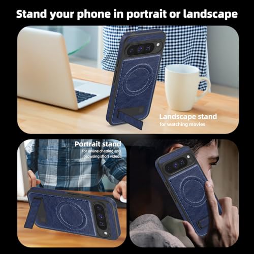 Image of Lunivop for Google Pixel 9 Pro XL Case Leather [Compatible with Magsafe Wireless Charging] Magnetic Cover Stand Funda para Google Pixel 9 Pro XL 6.8 '' 5G 2025 Rugged Best Phone Cases Blue