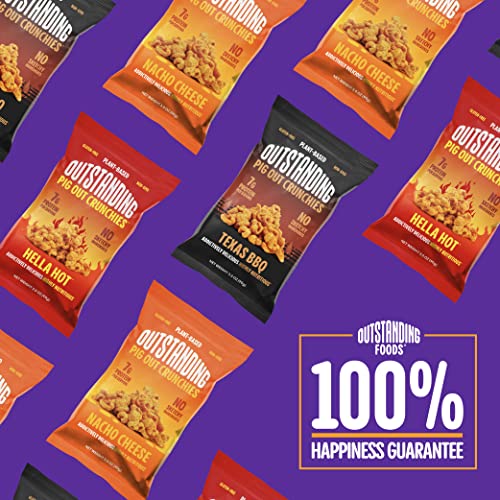 Outstanding Foods Pig Out Crunchies Plant-Based Protein Snacks - Variety Pack: Texas Bbq, Nacho Cheese, Hella Hot - Baked Not Fried - No Gluten, No Soy, No Trans Fat, Non-Gmo - 3.5 Oz, 3 Pack #TOP5