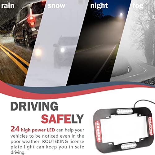 Routeking 13.5" License Plate Lights Waterproof License Frame Light Strobe Lights For Front/Rear License Plate Decor Led Emergency Safety Warning Light For Vehicles Cars Trucks (Red/White, 12V) #TOP1