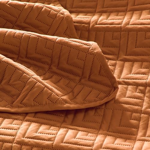 EXQ Home Quilt Set Full/Queen Size Umber 3 Piece,Lightweight Soft Coverlet Modern Style Squares Pattern Bedspread Set(1 Quilt,2 Pillow Shams)