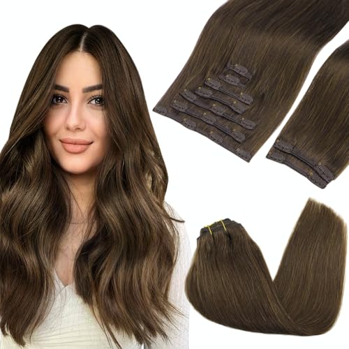 Image of GOO GOO Clip in Hair Extensions Real Human Hair Brown Remy Extensions