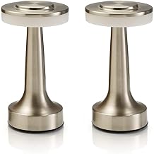 Auraglow Rechargeable Touch Table Lamps Satin Nickel Twin Pack, Cordless
