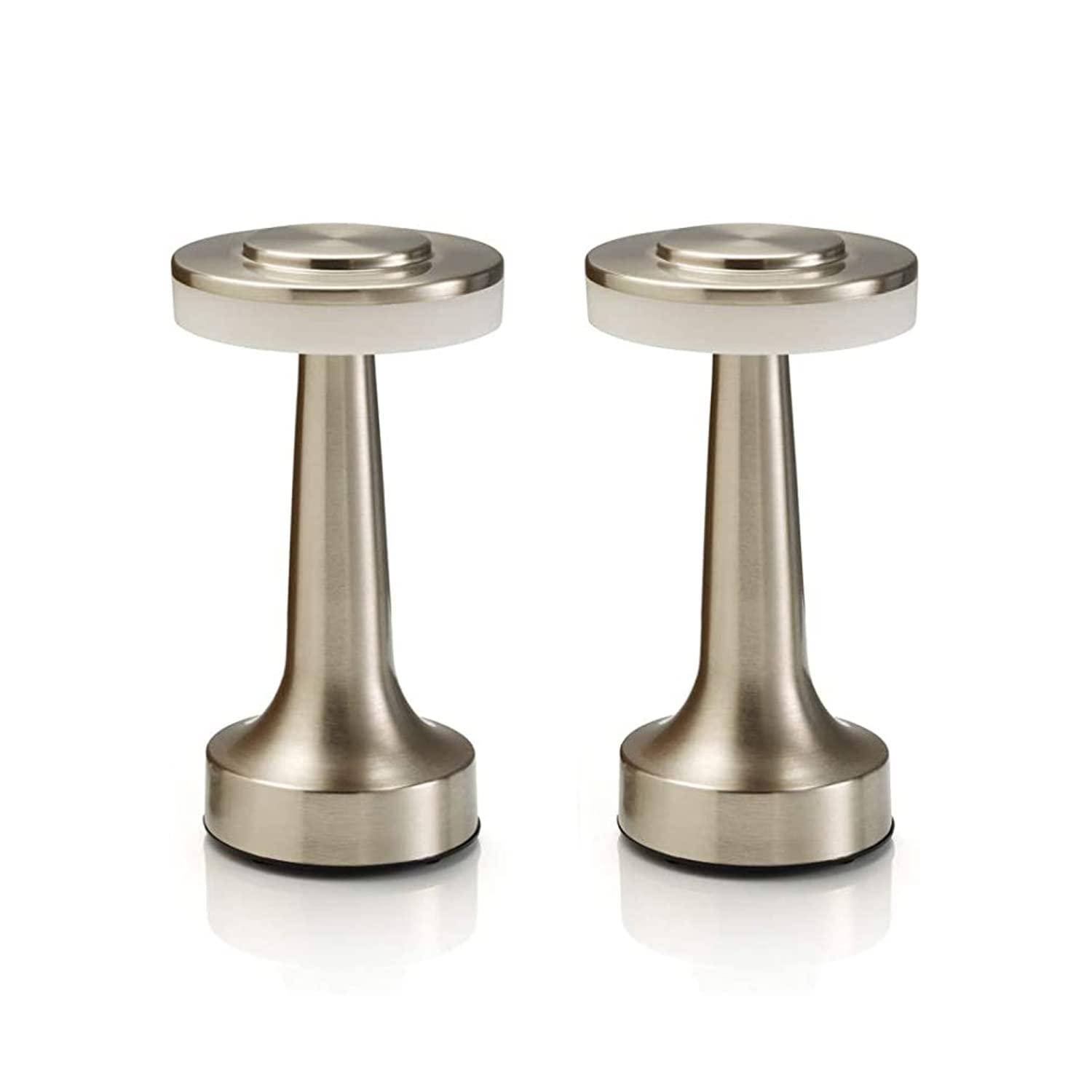 Auraglow Satin Nickel Rechargeable Touch Control Cordless Led Table Lamp - Perfect For Bedside Tables, Hotels And Restaurants - Twin Pack