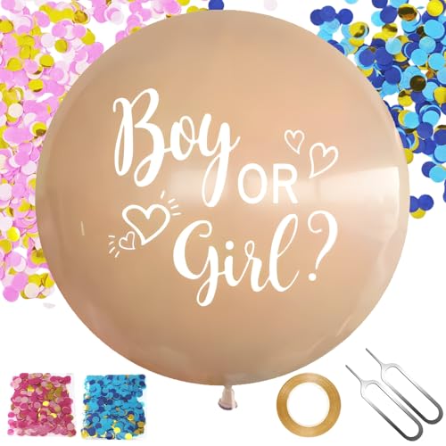 Ballon Gender Reveal Fille ou Garco, 90cm XXL Ballons en Latex Révélation du Sexe, avec Rose et Bleu Confetti à Éclater et Ruban, Décoration Baby Shower, Boy or...