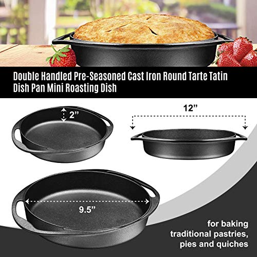 Bruntmor Double Handled Non-Stick Enameled Black Cast Iron Round Tarte Tatin Dish Pan Mini Roasting Dish, Baking Pie Pan, Pastries & Quiches, Hand Washing, Easy To Clean #TOP2