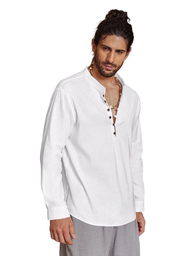 Royalscout Men's Cotton Solid Full Sleeve Short Kurta Shirt White