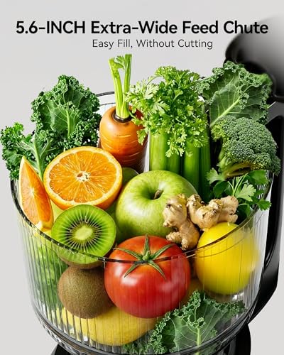 Image of Cold Press Juicer, EUHOMY 5.6 inch Wide Feed Chute Juice Extractor Machine with 400W, High Juice Yield, Slow Masticating Juicer for Whole Vegetables & Fruits, Deep Gray