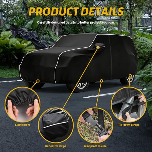 Image of 420D Waterproof car Cover Compatible with 2007-2025 Jeep Wrangler JK JL 4-Door, Outdoor Waterproof All-Weather car Cover, Sun Protection, Frost Protection, Snow Protection, with Door Zipper