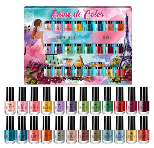Envie De Color Nagellack-Set – Komplette Kollektion mit 24 Farben in einer künstlerischen Paris-London-Box – Britische Marke (Set A)