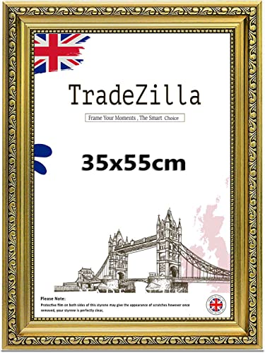 TradeZilla Antique Style Ornate Shabby 35x55cm Poster/Picture Frame Size| Gold Colour MDF Solid wood & HD Perspex | Landscape & Portrait Display |Gift Wall Art Gallery Home Décor (Gold)
