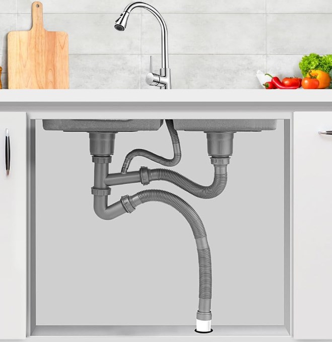 Kit de desagüe para doble fregadero de cocina miniatura 7