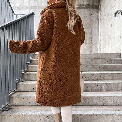 Womens Fuzzy Fleece Coat Oversized Lapel Open Front Long Cardigan Faux Fur Warm Winter Outwear Long Shacket Jackets3