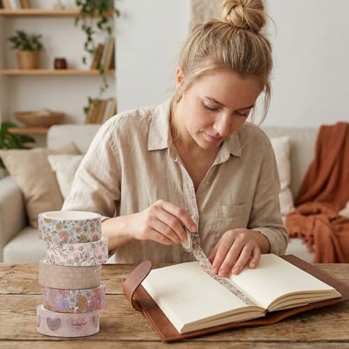 Hontaog 10 Rollen Washi Tape Set,dekoratives Klebeband zum Basteln Washi Abdeckband Set für Kinder, Scrapbooking zubehör, Bullet Journals, Bastel Planer, Handwerk und DIY
