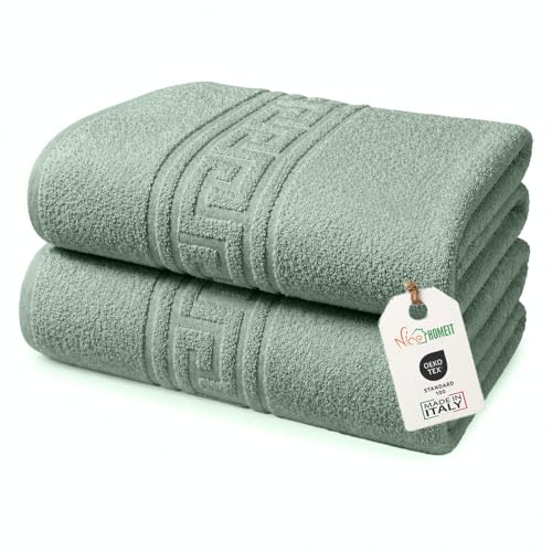 nice homeit Lot de 2 Grandes Serviettes de Bain 100 x 150 cm – Extra Large Serviette de Bain en 100% Coton Fil à Anneau – Extra Doux et Absorbant....