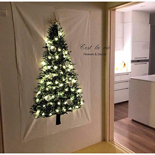 KUSO Tapiz de árbol de Navidad con luz LED de estrella Feliz Navidad telón de fondo para colgar en la pared Tapices de arte para fotografía, manta de decoración de festivales (pequeño) Cover