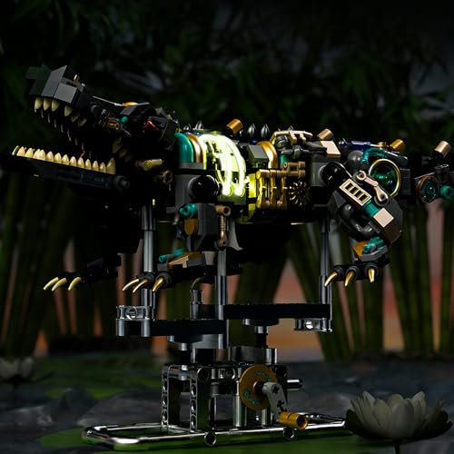 Image of SKY LINE OCEAN Mechanical Crocodile Building Set - 996 PCS Light-Up Wild Animal Model with Display Stand, Articulated STEM Construction Toy, Compatible Bricks Collectible Gift for Kids Teens & Adults