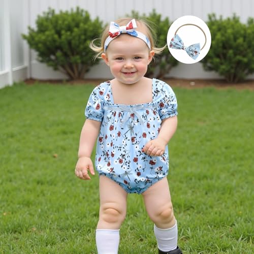 Newborn Baby Girl Summer Clothes Floral Short Sleeve Smocked Bubble Rmper Jumpsuit Bodysuit Boho One Piece Clothes4