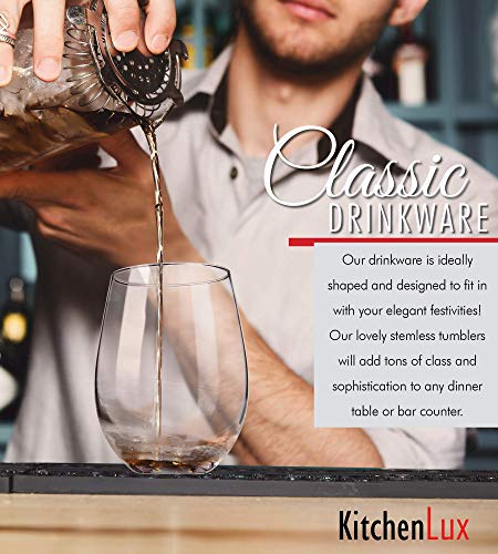Kitchen Lux Stemless Wine Glasses Set of 12, 18oz Wine Glass – Stemless Wine Glass & Cocktail Tumbler Set – Premium Glass Drinking Cups in Bulk– Deluxe Gift Pack Short Wine Glasses, Dishwasher Safe