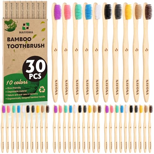 Navona 30 PCS Bamboo Toothbrushes Set