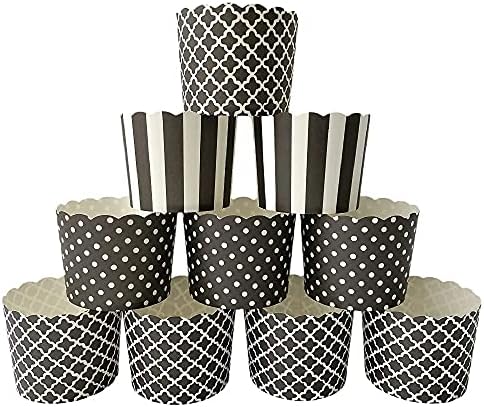 Barcley Paper Baking Cups 90-Pack 6 Oz Greaseproof Baking Cups Cupcake Muffin Cases Disposable Cupcake Wrappers For Birthday Baby Shower And Party Decorations-Black Vertical Polka Dot And Quadrafoil