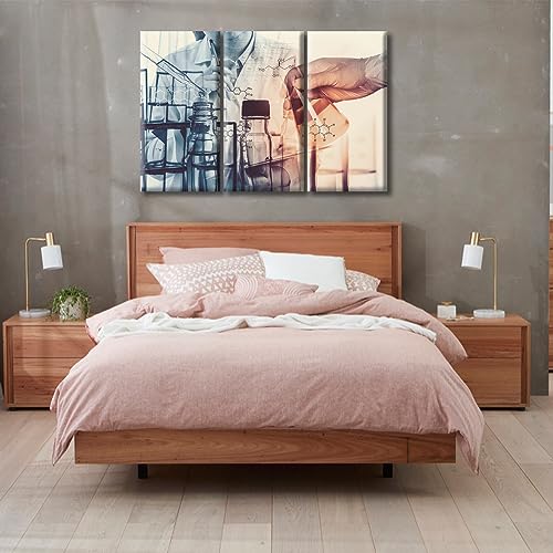 Image of Scientists and Scientific Experiments Wall Art for Living Room Laboratory Glassware Containing Wall Painting 3 Panels Framed Wall Art Giclee Print Gallery Packaging Artwork Ready to Hang (60 inch Wx40 H)