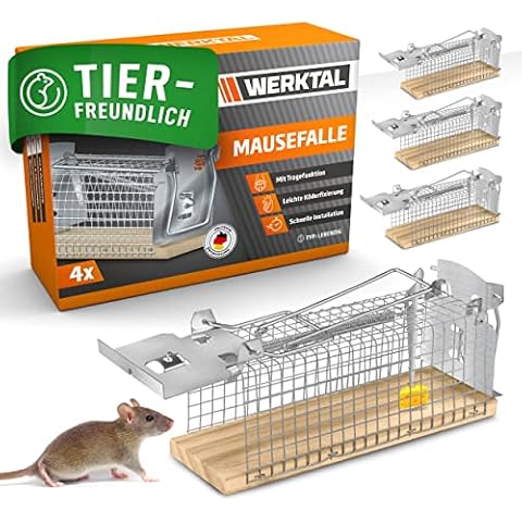 WERKTAL Mausefalle lebend - Hochsensitive Lebendfalle Maus [4er Set] - Tierfreundliche Mäusefalle mit Doppeltür - Einfache Köderfixierung - Wiederverwendbare Rattenfalle lebend - Mit Tipps & Tricks Cover