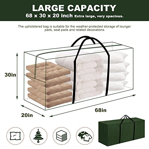 Skyfiree Outdoor Cushion Storage Bag Waterproof Extra Large 9-12Ft Outdoor Furniture Cover Patio Cushion Storage Bag With Durable Handles & Zipper, 68" L X 30" W X 20" H (Green) #TOP2