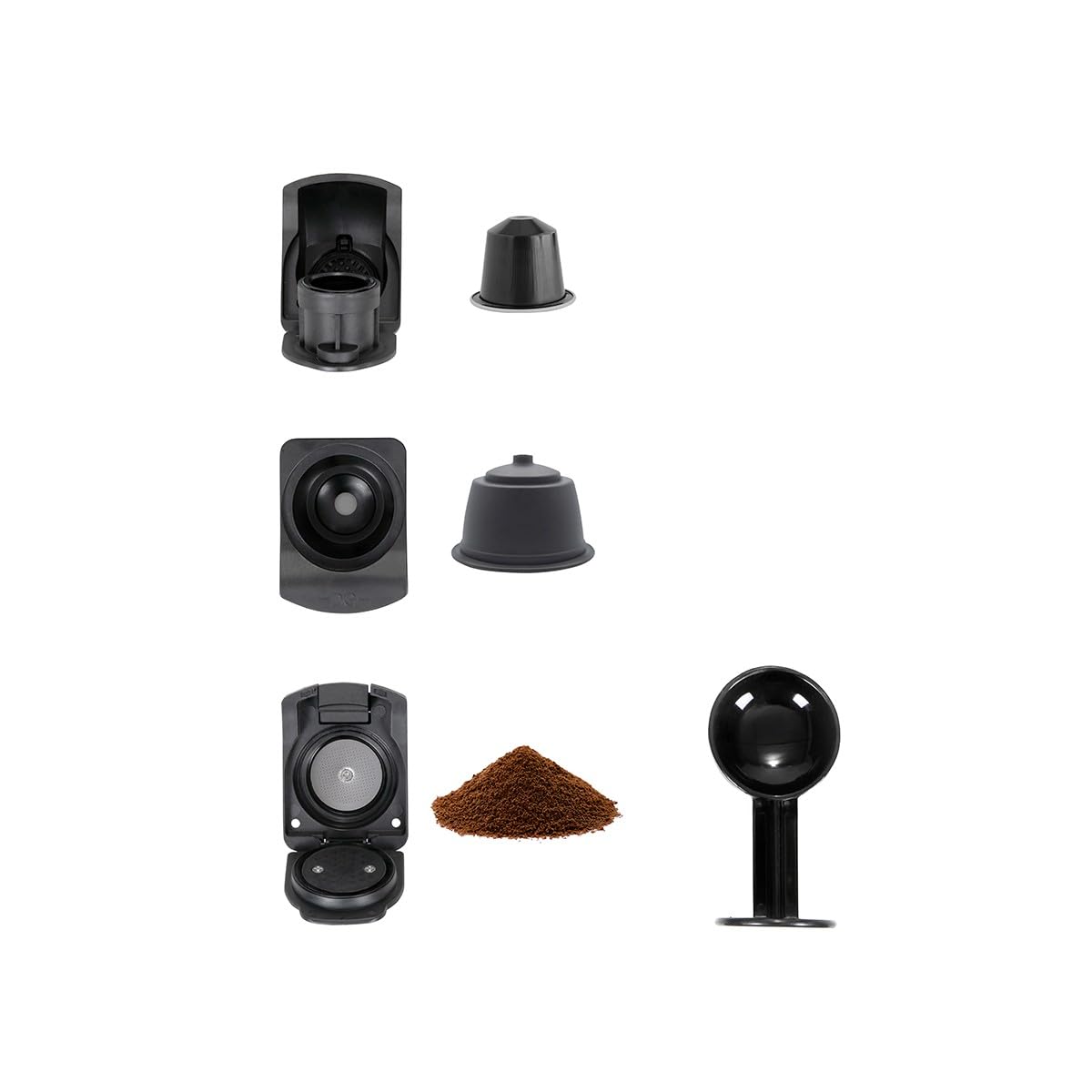 Livoo DOD217N - Cafetera multicápsulas 4 en 1 (1400 W, 20 bares, 7 niveles de volumen, compatible con Nespresso*, Dolce Gusto*, cápsulas tipo Senseo** y café molido