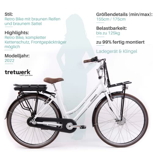 TRETWERK Sophia Elektrische fiets, retro e-bike voor dames en heren, met terugtraprem, E-bike 28 inch met led-display, e… - Afbeelding 5