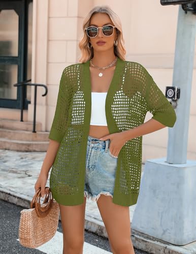 Image of Zeagoo Women's 2026 Summer Crochet Lightweight Cardigan Short Sleeve Boho Kimono Oversized Open Front Sweater Tops