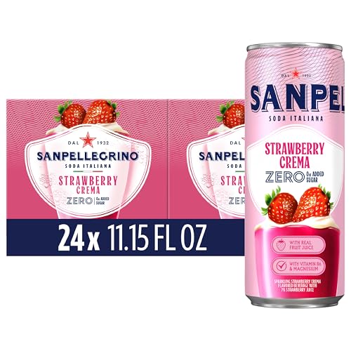 Sanpellegrino Soda Italiana Strawberry Crema Italian Sparkling Drink, 0g Added Sugar, Real Fruit Juice, Italian Soda Sparkling Beverage, 24-Pack