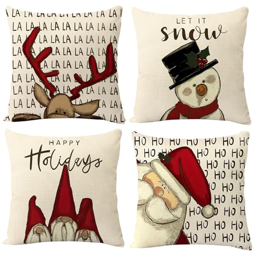 ALINK 4 Stück Kissenbezug Weihnachten, Leinen Dekorative...